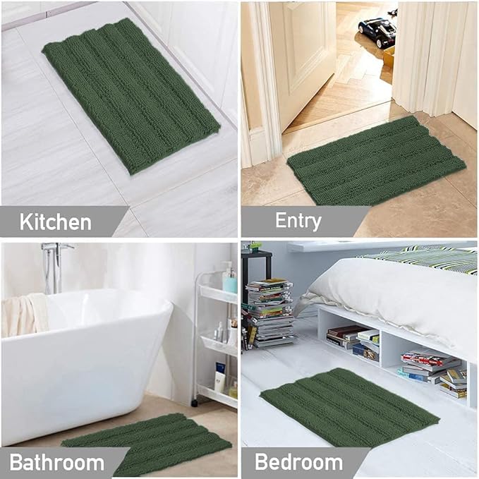 Turquoize Luxury Chenille Bath Rug for Bathroom Rugs Extra Absorbent Bath Mat Non Slip Microfiber Shower Rug for Bathroom Microfiber Shaggy Carpet Rug Size, 17"x 24", Bronze Green