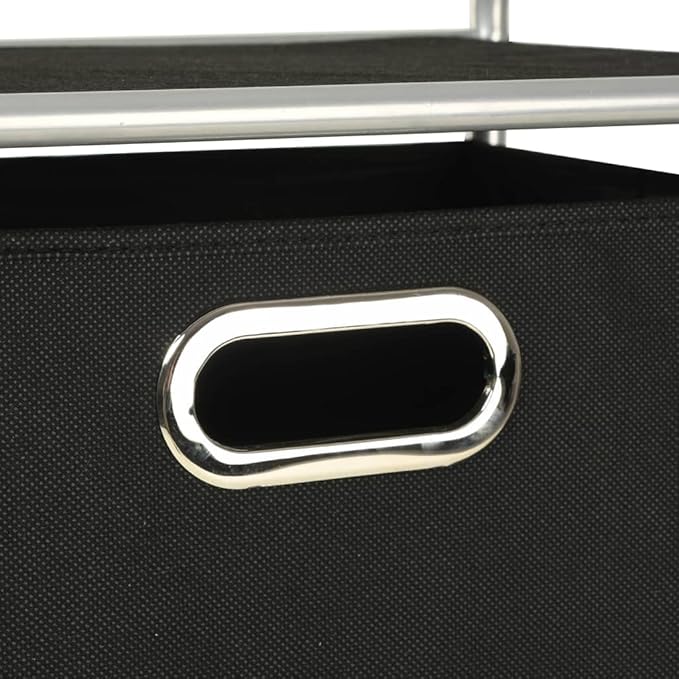 4 Fabric Shelves Storage Rack Unit in Black and Silver with Fabric Storage Boxes for Bedroom and Bathroom Organization