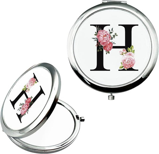 JEKUGOT Monogram Compact Mirror, Personalized Gifts for Women and Girls, Small Pocket Mirror, Personalized Compact Mirrors for Girls, Sister, Wife, Mothers, Birthday Gifts - H