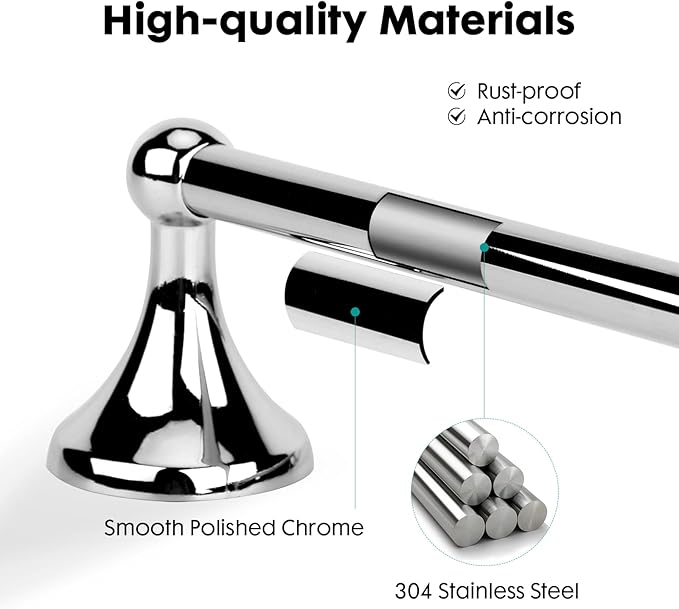 Antique Bathroom Towel Bar Polished Chrome, 24 Inch Towel Racks for Bathroom Wall Mounted,Bathroom Towel Holder,Home Decor Towel Rod Chrome