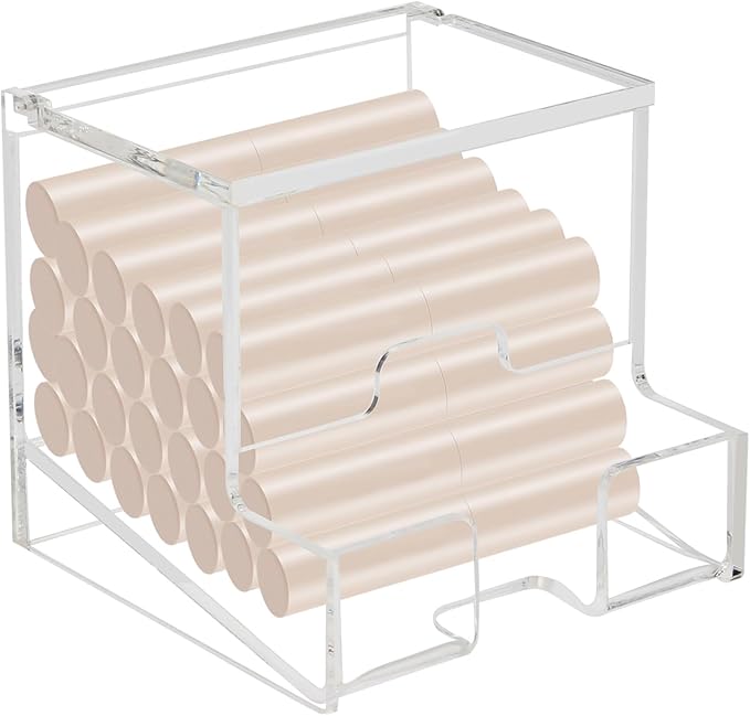1 Pack Clear Acrylic Lip Balm Dispenser with Hinged Lid, Home Freestanding Countertop Display Retail Stand Lip Balm Dispenser Organizer Holder for Lipsticks Glosses Lip Balm Essential Oils