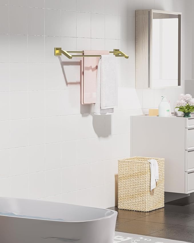 Alise Bath Double Towel Bars Towel Racks for Bathroom,Wall Mount Towel Holder Heavy Duty SUS304 Stainless Steel Towel Hanger Rail,Gold Finish 32-Inch