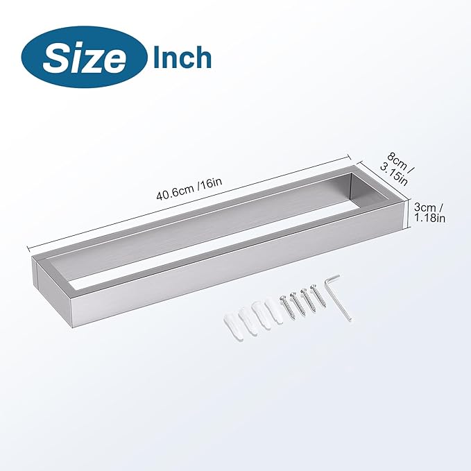 TNOMS Single Towel Bar Towel Holder Bathroom Hardware Accessories,Stainless Steel Wall-Mounted Towel Rack Towel Rail,16 Inches Brushed Nickel