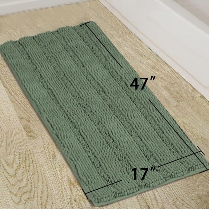 Turquoize Bath Mat, Green Bay, 47" x 17", Plush Chenille, Non-Slip, Machine Washable