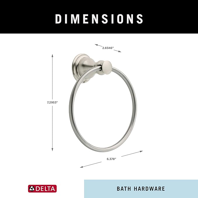 DELTA FAUCET AUB46-SN Aubrey Wall Mount Round Closed Towel Ring Bath Hardware Accessory in Brushed Nickel