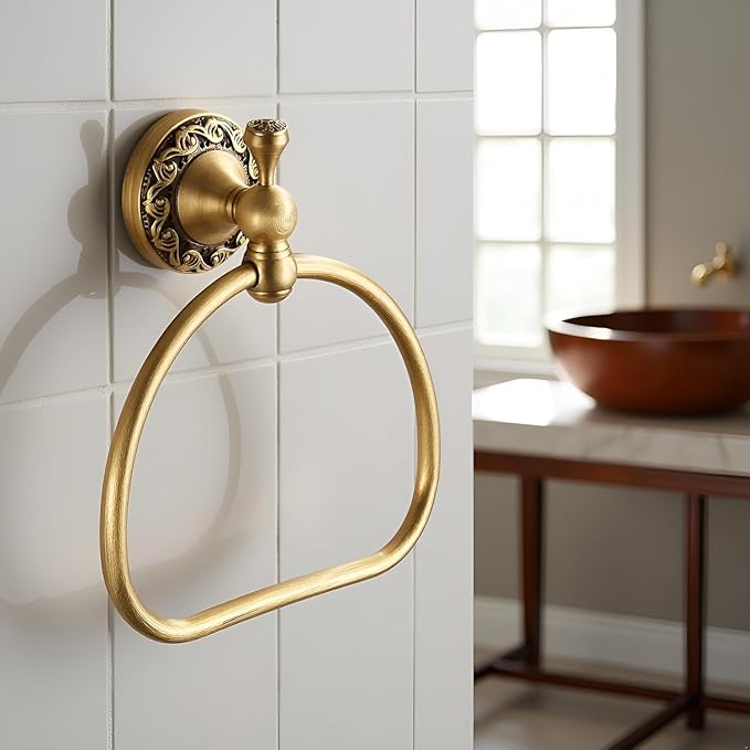 Antique Brass Toilet Paper Holder Towel Ring, Antique Towel Hook Towel Bar Adjustable 4pcs,Brass Hand Towel Holder Robe Hook Wall Mount Bathroom Accessories Set