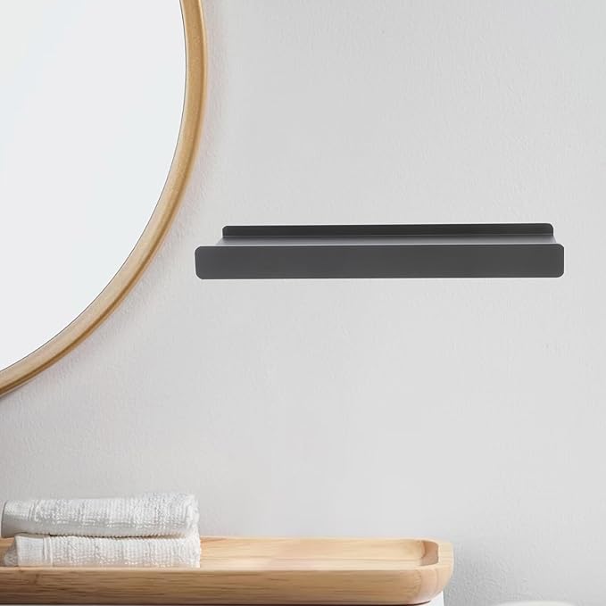 VICASKY Floating Shelf for Wall 12 Inch Small Aluminum Alloy Bathroom Shelf Dark Metallic Space-Saving Bathroom Organizer Rack for Toiletries and Makeup Storage