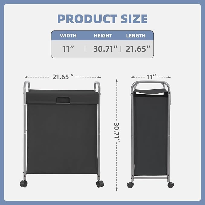 STORAGE MANIAC Rolling Laundry Hamper with Lid, 85 L Laundry Sorter with Wheels, 2 Loads Dirty Clothes Hamper, Laundrys Organizer, Clothes Basket Cart with Wheels for Small Space, Black