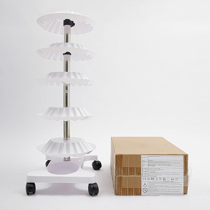 DYRABREST 5-Tier Nail Polish Trolley Organizer, 360° Rotating Nail Polish Display Stand with Wheels, Adjustable Shelves, White Modern Rolling Cart for Nail Salons and Home Use (white)