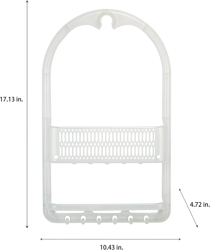Bath Bliss Molded Shower Caddy | Bathroom Storage | Hangs Over Shower Head | 6 Accessory Hooks | Holds Razors | Washcloths | Accessories | Suction Cup Stability | White