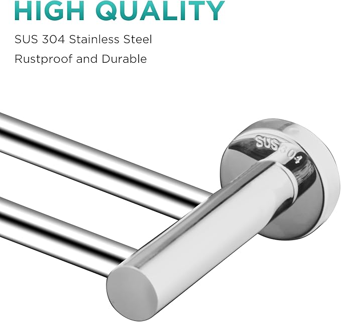 Retractable Towel Bar Flat Double Rod Bathroom Hand Towel Holder Stainless Steel Towel Rack Kitchen Towel Rail Adjustable from 15.1 to 24.4 Inch Wall Mounted Towel Rail with Screws | Polished Silver