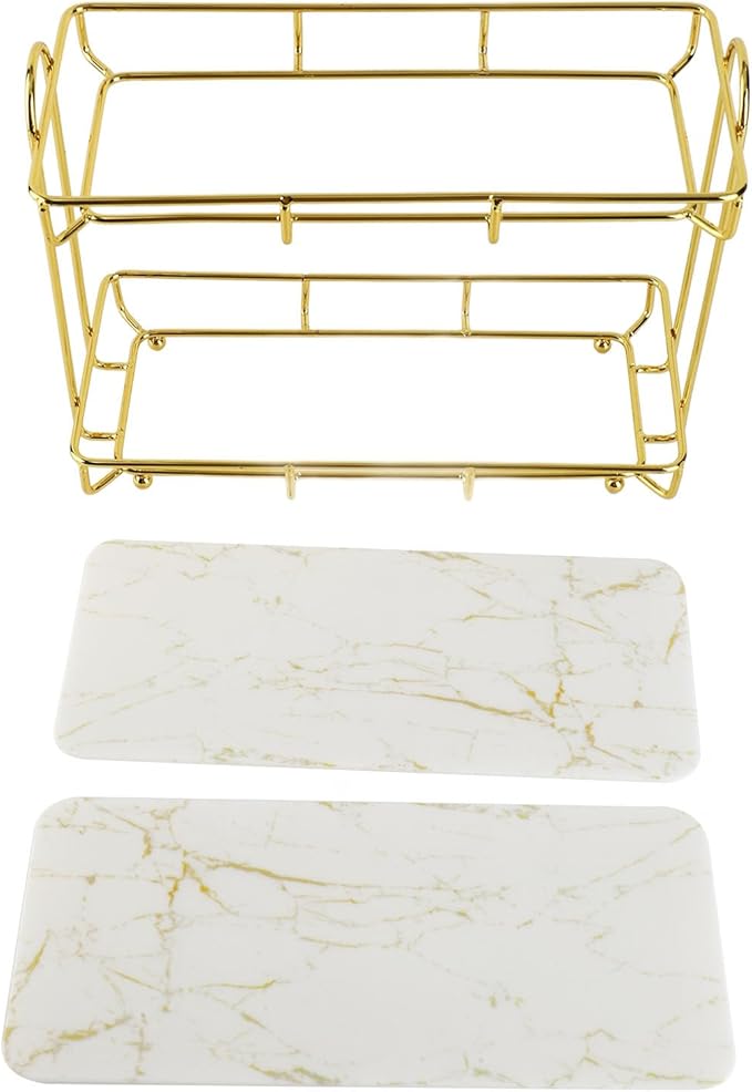 Gold Bathroom Shelf Elegant Gold & White 2 Tier Bathroom Storage Rack - Makeup Shelf with Humanized Design - Anti-Slip Counter Organizer - Sturdy Iron Construction for (Small Size)