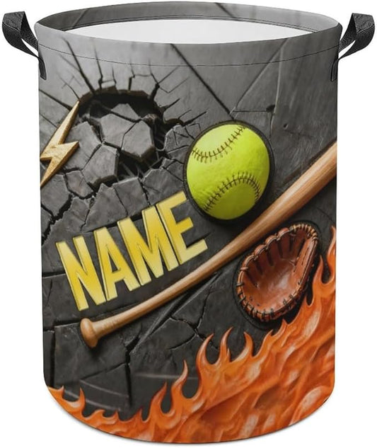 Personalized Softball Laundry Hamper Custom Name Funny Dirty Clothes Laundry Basket Portable Storage Basket For Home Bathroom Family Softball Lovers Xmas Birthday (style 6)