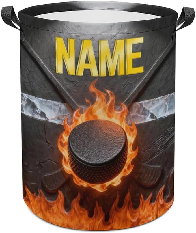 Personalized Ice Hockey Laundry Hamper Custom Name Funny Dirty Clothes Laundry Basket Portable Storage Basket For Home Bathroom Family Hockey Lovers Xmas Birthday (style 20)