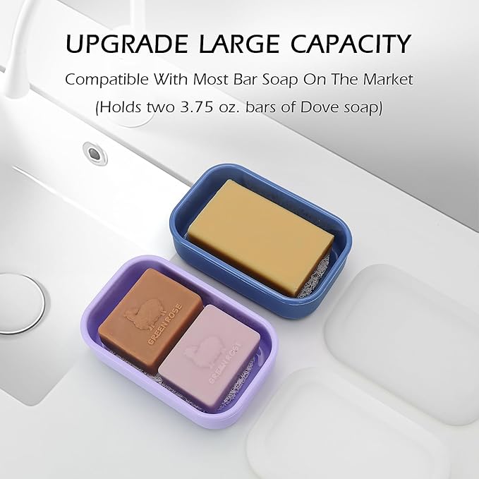 AIDIMMING Enhanced Leakproof Travel Soap Case,Shatter-Proof & Slip-Resistant Silicone Shampoo Bar Holder, Large Bar Soap Container with Draining Layer-Soap Saver Pad (Clear&Blue)