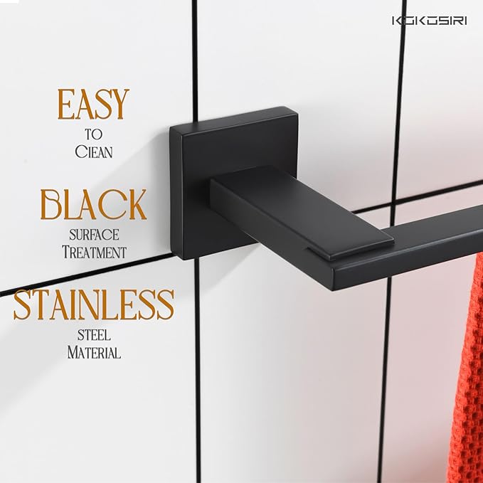 KOKOSIRI Bathroom Towel Holder 12 Inch Bath Towel Bars Kitchen Towel Hanger Necklace Holder Bathroom Accessories Stainless Steel Wall Mounted Matte Black B4006BK-L12