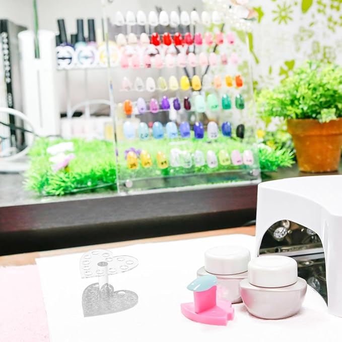 Healeved Heart-Shaped Nail Art Pen Holder Transparent Acrylic Nail Brush Stand Uv Gel Polish Pen Rest for Salon and Home Use 3.42X3.34X2.40In