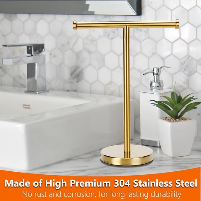 Kalitro Gold Towel Rack Hand Towel Stand, Bathroom Towel Holder Stand SUS304 Stainless Steel (Gold)