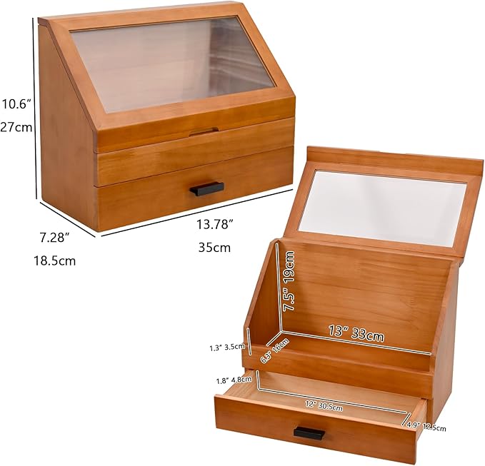 DECOR4SEASON Cologne Organizer for Men, Pine Wood Bathroom Vanity Organizer Countertop, Desk Organizers with Drawer, 2 Tier Perfume Stand Holder, Men Jewelry Box, Ideal Gift for Him Dad Boyfriend