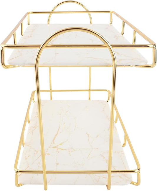 Gold Bathroom Shelf Elegant Gold & White 2 Tier Bathroom Storage Rack - Makeup Shelf with Humanized Design - Anti-Slip Counter Organizer - Sturdy Iron Construction for (Large Size)