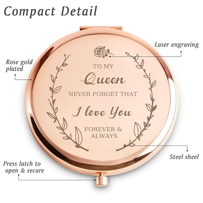 Personalized Gifts for Wife, Custom Wife Gifts for Birthday Anniversary, Engraved Wives Compact Mirror for Her, Mothers Day Basket Stuffers