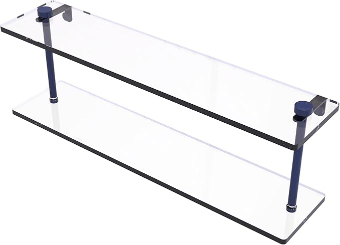 Allied Brass NS-2/22-MBL 22 Inch Two Tiered Glass Shelf, Mediterranean Blue