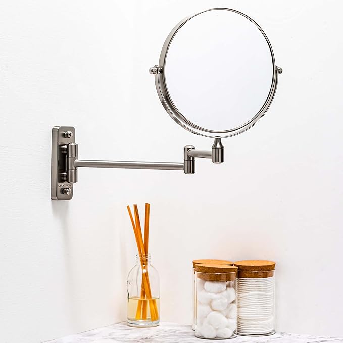OVENTE 7" Wall Mounted Makeup Mirror with 1X/7X Magnification, Double Sided Magnifying Round Bathroom Vanity Mirror, 360° Swivel Design, Extendable and Folding Arm, Antique Bronze MNLFW70ABZ1X7X