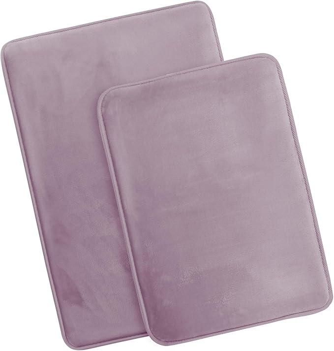 Clara Clark 2 Piece Bathroom Rug Set - Memory Foam, Bath Mat Set, Plush, Cozy, Ultra Soft, Non Slip, Machine Washable, Quick Dry - 24” x 17”+ 32” x 20” - Dusty Purple