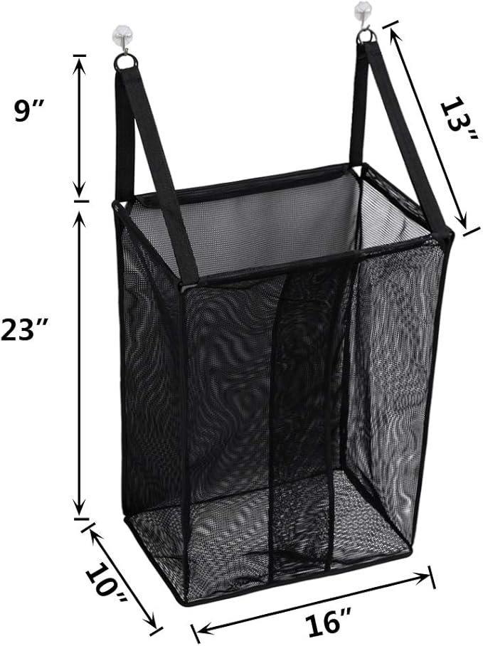 ALYER Wall Hanging Mesh Laundry Hamper,Poolside Toy Storage Baskets with Big Metal Support Opening,Hardware Included (Black)