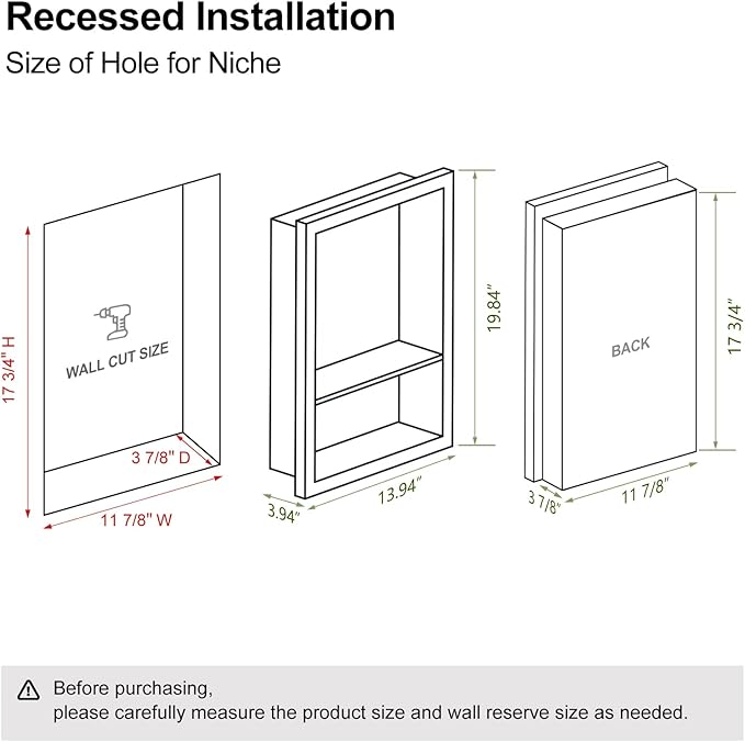 12x18 White Shower Niche for Shower Wall,Bathroom Medicine Cabinet Recessed,Surface Mount Medicine Cabinet,Small Bathroom Wall Cabinet,Recessed Wall Niche for Over Toilet Storage/Living Room