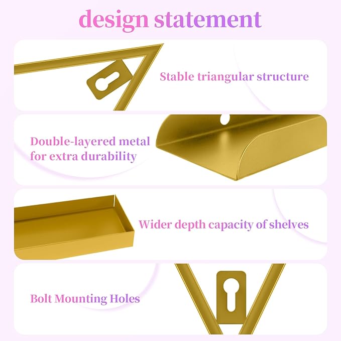 Metal Wall Mounted Nail Polish Organizer, Golden 5 Tier Triangle Display Rack Cosmetic Display Cabinet Lipstick Perfume Wall Shelf Essential Oil Organizer for Home Spa Nail Salon Shop