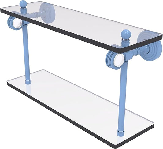 Allied Brass PG-2D-16-FTB Pacific Grove Collection 16 Inch Two Tiered Glass Shelf with Dotted Accents, Flat Troll Blue