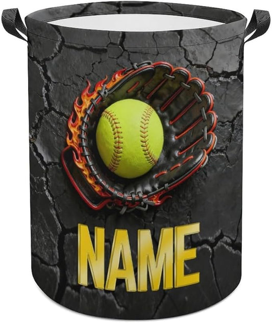 Personalized Softball Laundry Hamper Custom Name Funny Dirty Clothes Laundry Basket Portable Storage Basket For Home Bathroom Family Softball Lovers Xmas Birthday (style 5)