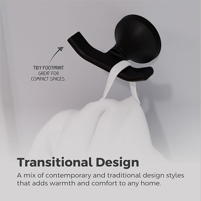 Pfister Vedra Towel Hook, Bathroom Towel & Robe Hook, Wall-Mounted, Screw-in, Matte Black Finish, BRHVED0B