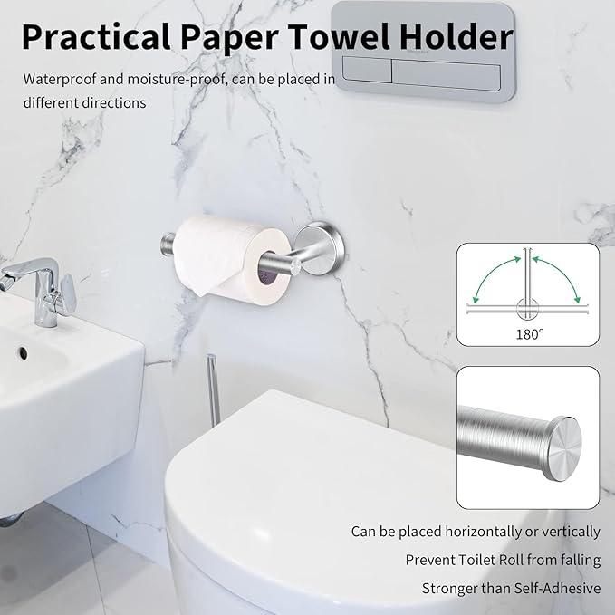 Newfun 10-Pieces Bathroom Hardware Set, Includes 24 Inch Towel Racks for Bathroom Wall Mounted, Toilet Paper Holder, Towel Hooks for Bathrooms, Towel Rings for Bathroom Wall (Brushed Nickel)