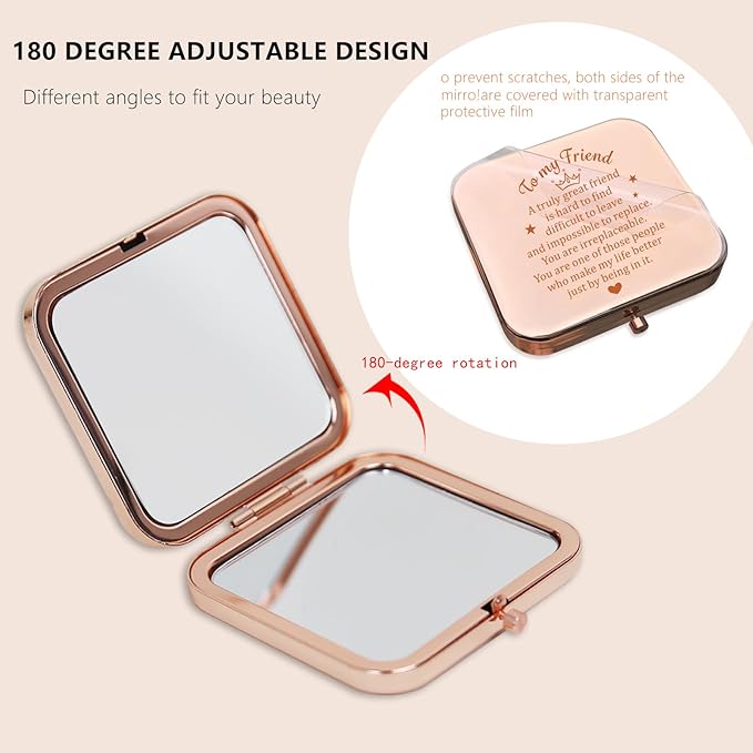 Best Friend Birthday Gifts for Friend, Sentimental Friend Gift Ideas for Women, Friendship Gifts for BFF, Bestfriend, Besties, Long Distance, Christmas, I Love You Friend, Rose Gold Compact Mirror