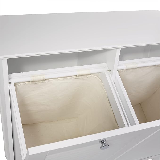 RiverRidge Ellsworth Double Tilt-Out Laundry Hamper Cabinet - Laundry Room Storage Cabinet with Removable Cloth Bag and Shutter Style Doors