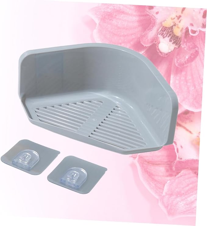OSALADI 3sets No Punching Bathroom Storage Mounted Triangle Shelf for Kitchen Toilet Durable Plastic Organizer Grey White for Creams Soaps and Toothpaste 2pcs*3