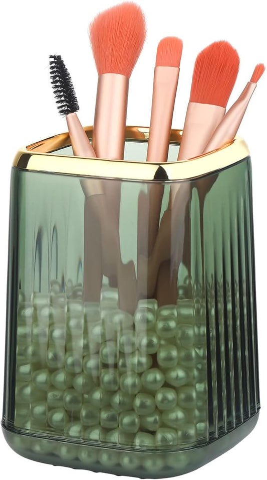 Gold Clear Makeup Brush Holder, Vintage Cosmetic Beauty Organizers Cup for Vanity, Lip Pencil Holder Vintage Lipstick Holder - Green