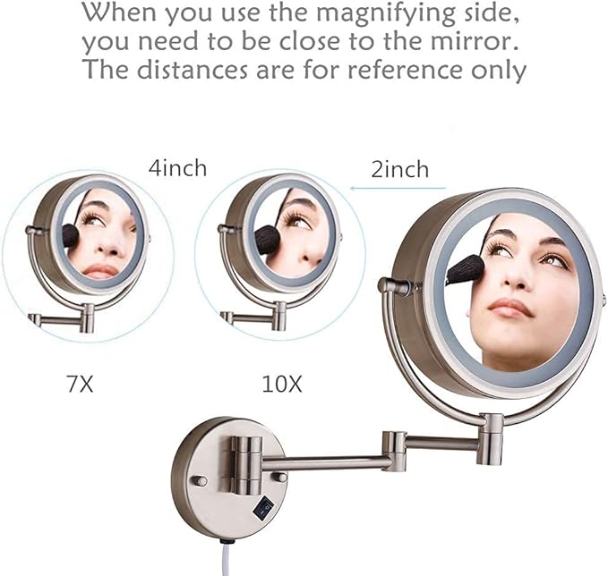Hardwire LED Lighted Wall Mount Gold Makeup Mirror with 10x Magnification for Bathroom and Bedroom,13" Extendable Arm (Gold)