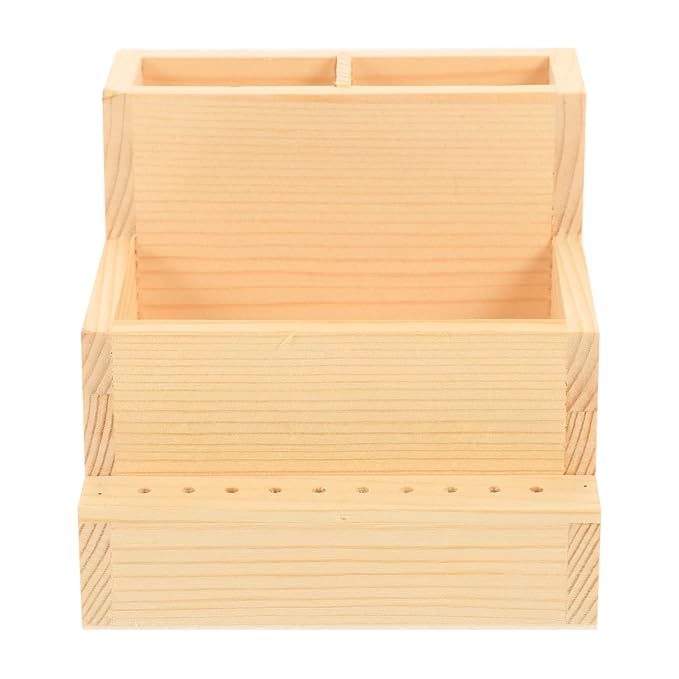 FRCOLOR Wooden Nail Drill Bits Holder Stand Display Organizer 10 Holes Nail Tool Storage Box Desktop Brush Holder Manicure Tool Organizer Cosmetics Holder