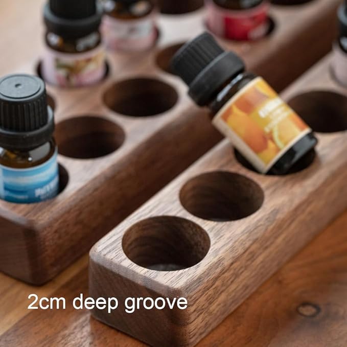 Wooden 7/14 Slots Essential Oil Organizer, Nail Polish Shelf, Durable wood Makeup Display Stand, Makeup Storage Rack for Tabletop Essential Oils Perfume Rack for 10-20ml Bottles (14 Slots)