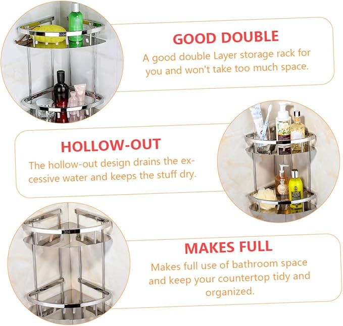 Ciieeo Bathroom Shelves Wall Mounted Storage Holder Stainless Steel Corner Shelf Triangle Storage Rack