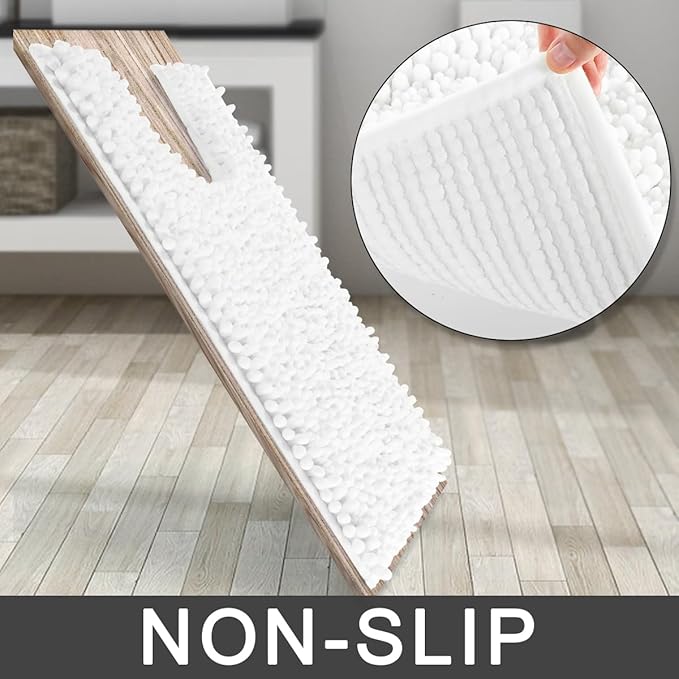 Yimobra Toilet Rugs U Shaped 24x20, Soft Comfortable Absorbent Chenille Toilet Mat for Bathroom Floor, Non-Slip Contour Bathroom Rugs for Toilet, Dry Quickly Machine Washable, White
