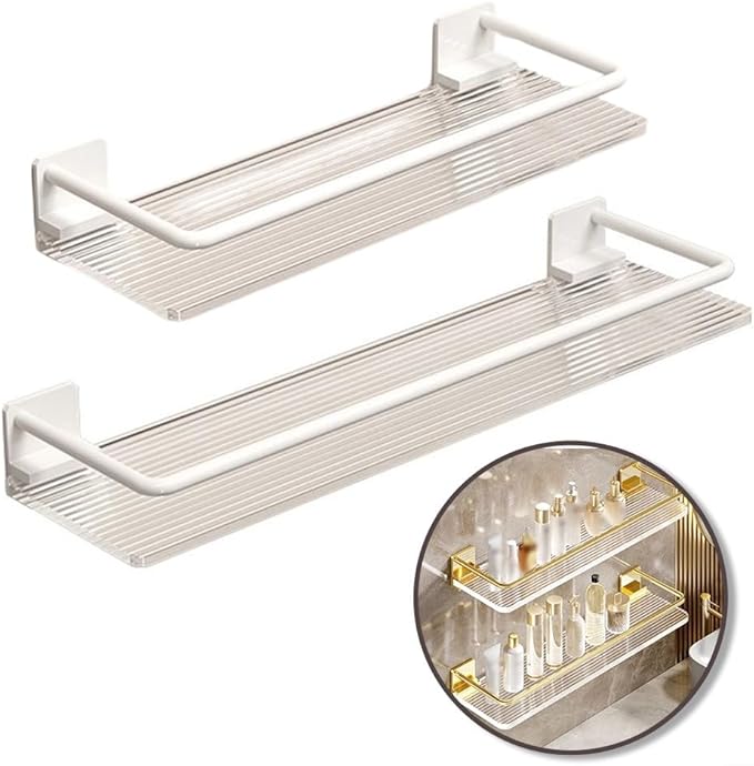 Wall Corner Shelf for Bathroom and Kitchen, 12 x 4 x 1.6 Inch Aluminum Suction Storage Rack with Strong Double Sucker, No Drilling Needed, Compatible with Tile Glass Marble Surfaces(White)