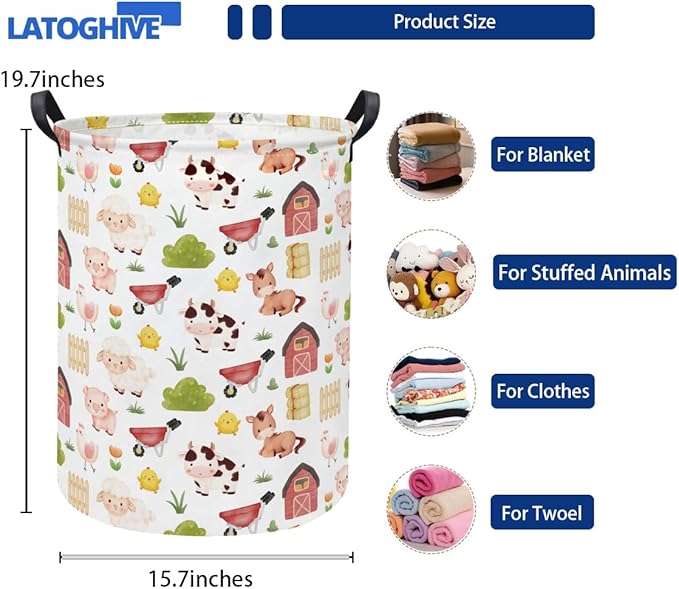 Baby Laundry Hamper kids laundry Basket Waterproof Storage Bin for Bedroom Toy Clothes Organizer Basket Woodland Animals Room D??cor(Cute Farm)