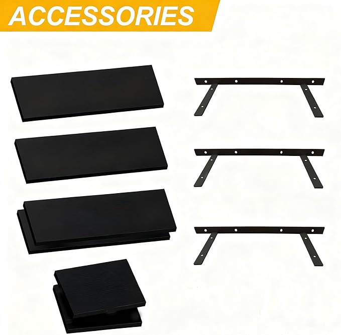 Wall Mounted Floating Shelf, c Long for Bedroom Living Room Kitchen Staircase Bathroom Above Toilet Wall Decoration Book Storage Room Recoration (3piece Set) Black