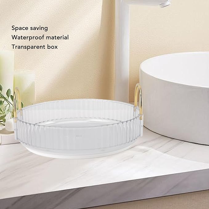 Makeup Perfume Organizer Tray,Turntable Organizer,360 Rotating Makeup Organizer with Dual Handles Makeup Brush Lip Gloss Organizer Case for Bedroom Bathroom (White)