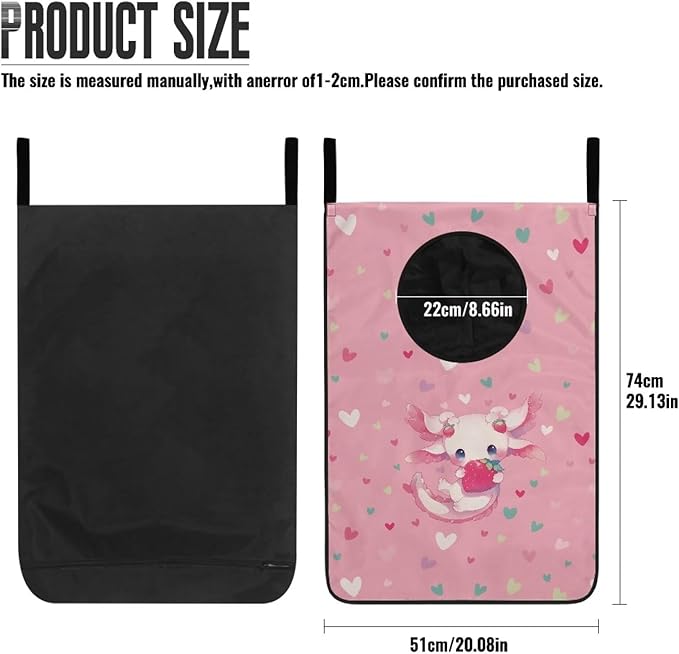 ZFRXIGN Axolotl Strawberry Hanging Hampers for Laundry Over The Door Laundry Hamper Dirty Clothes Storage Pink Laundry Baskets Space Saving Hamper Zipper Closure Toy Organizers Home Decor