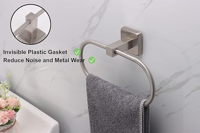 TocTen Towel Ring/Hand Towel Rack - Thicken SUS304 Stainless Steel Bathroom Hand Towel Holder Heavy Duty Unique Oval Hand Towel Hanger Wall Mounted for Bathroom Kitchen Sink (Brushed Nickel)